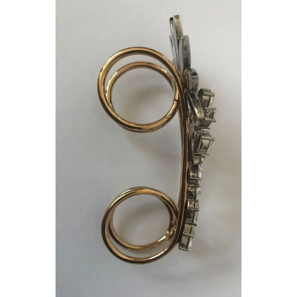 Burberry Half Daisy‎ Double Finger Ring Metal with Crystals Gold L New - Picture 6 of 11